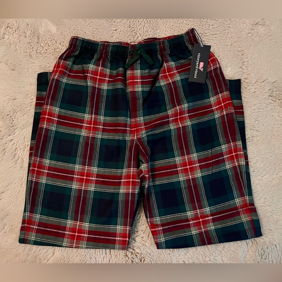 NWT Vineyard Vines Boys Flannel Size XL (18) Balsam Plaid Navy Lounge Pants. - Picture 3 of 5